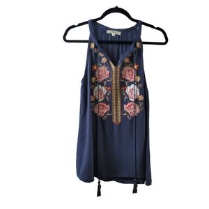 😊Andree by Unit Gray Floral Embroidered Tank Top Sz S